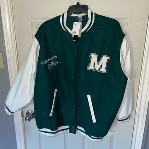 H&M Plus Dark Green Varsity Baseball Jacket